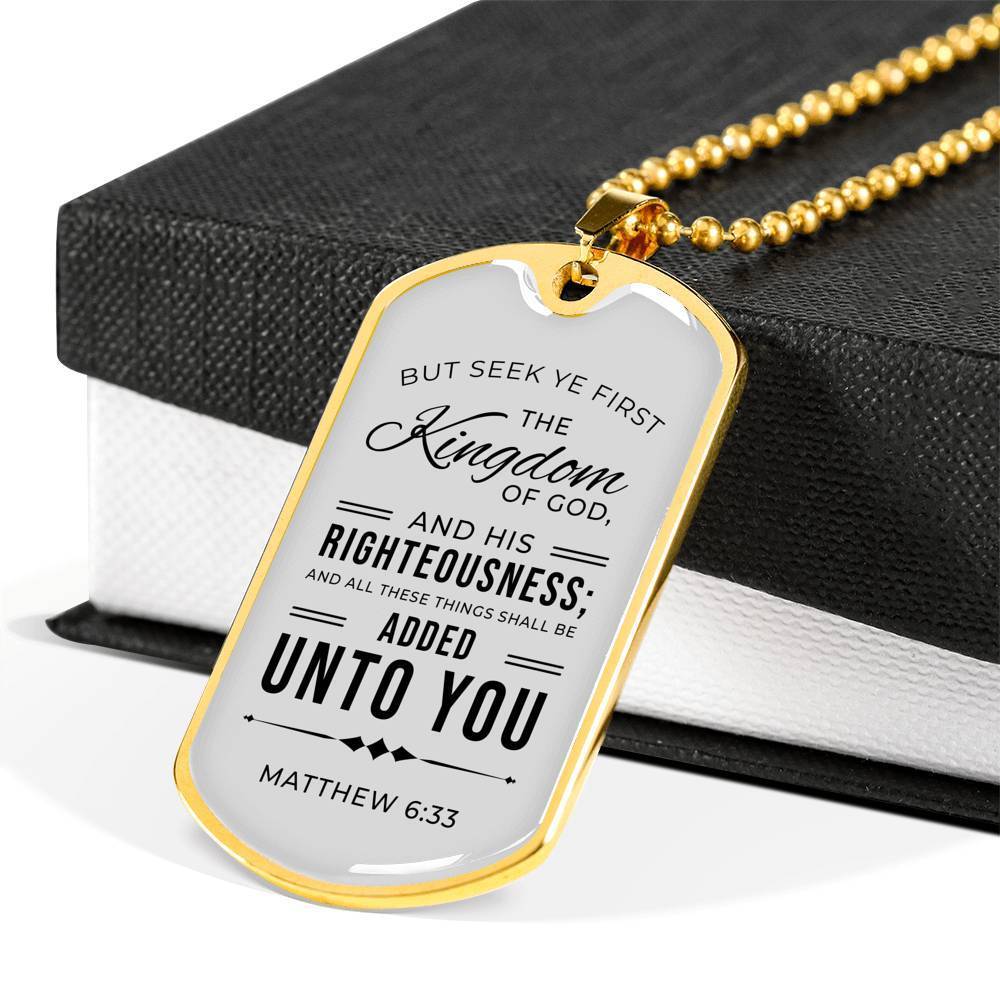 Seek God First Always Matthew Stainless Steel or 18k Gold Dog Tag Necklace 24" Chain-Express Your Love Gifts