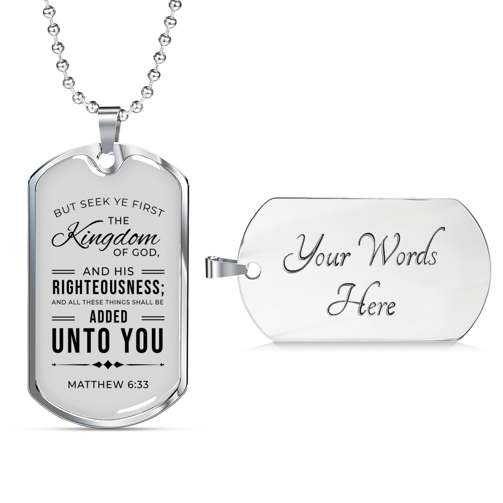 Seek God First Always Matthew Stainless Steel or 18k Gold Dog Tag Necklace 24" Chain-Express Your Love Gifts