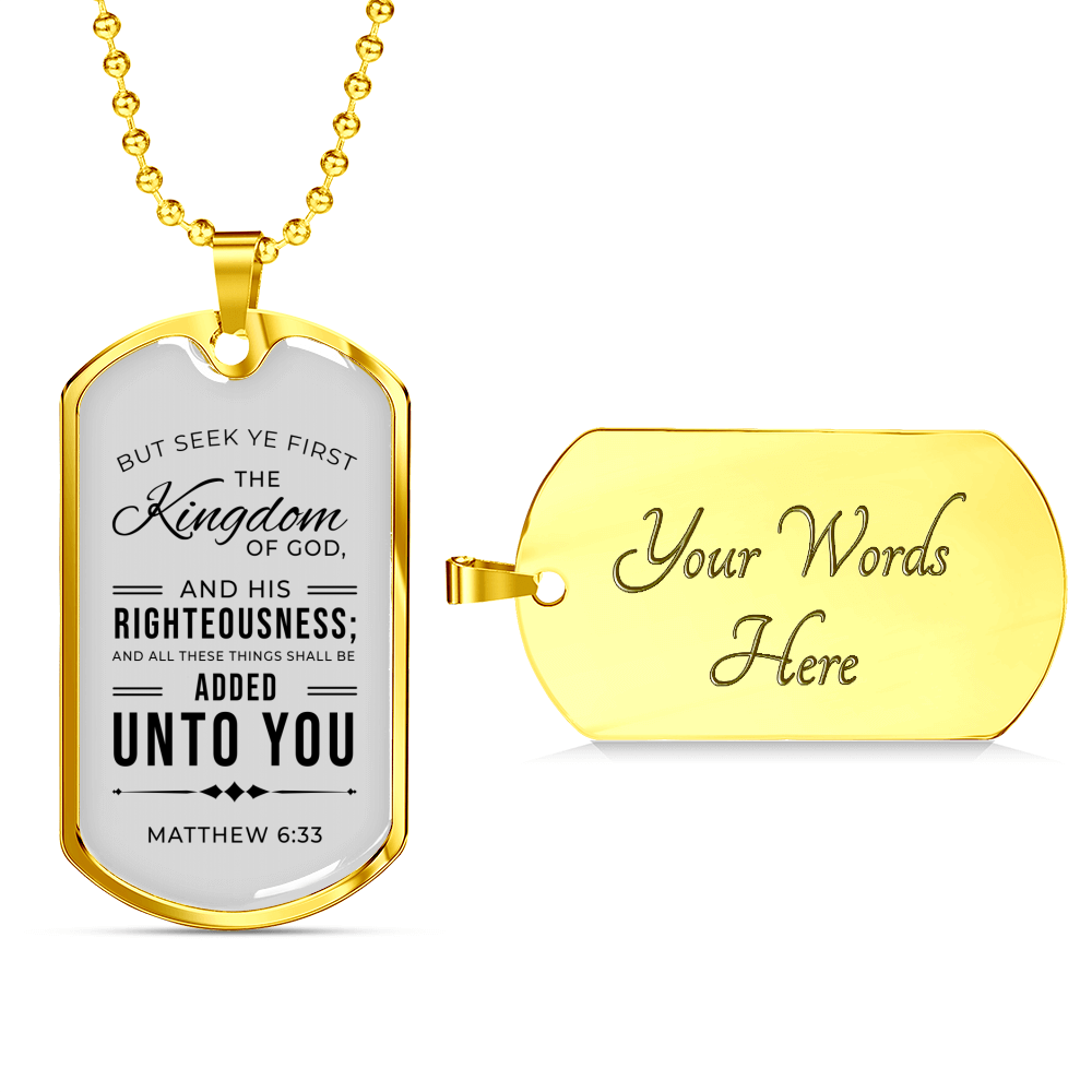 Seek God First Always Matthew Stainless Steel or 18k Gold Dog Tag Necklace 24" Chain-Express Your Love Gifts