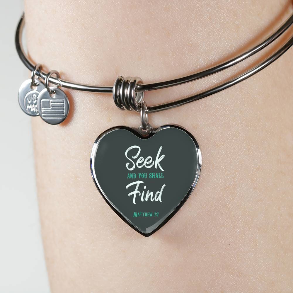 Seek And You Shall Find Stainless Steel or 18k Gold Heart Bangle Bracelet - Express Your Love Gifts