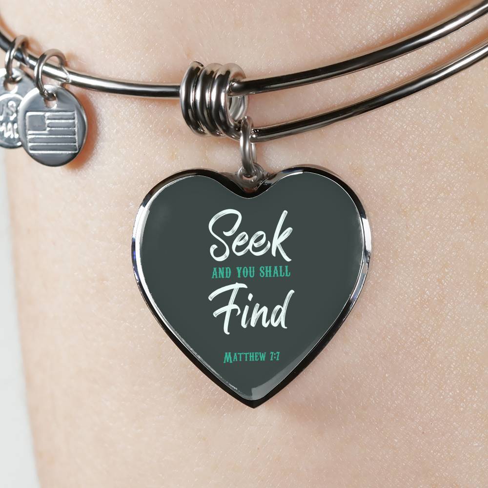 Seek And You Shall Find Stainless Steel or 18k Gold Heart Bangle Bracelet - Express Your Love Gifts