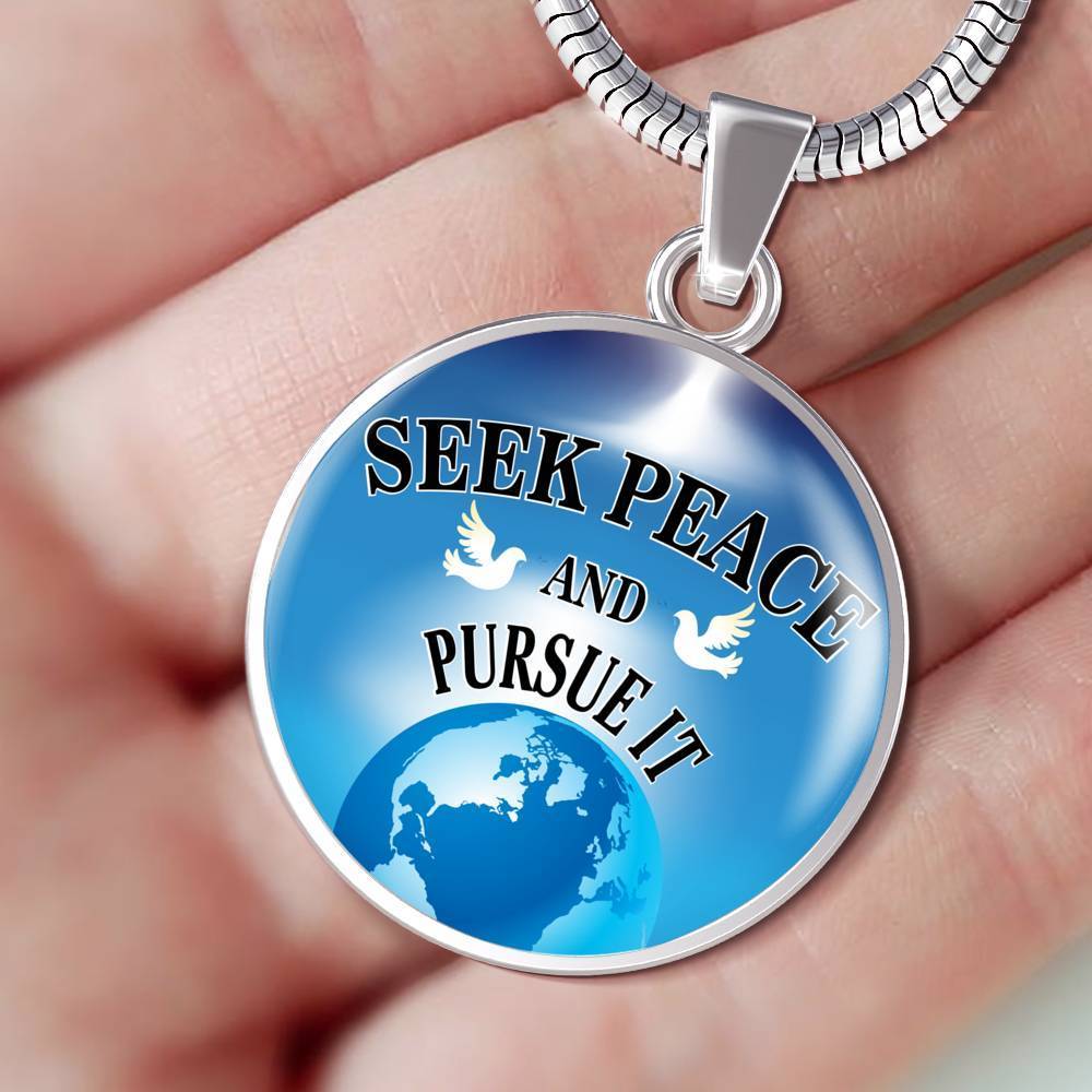 Seek Peace & Pursue It Christian Verse Gift Circle Necklace-Express Your Love Gifts