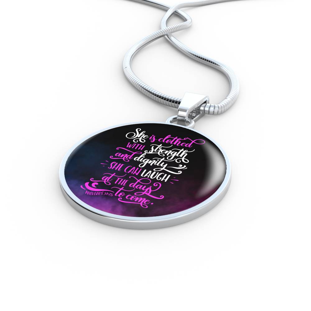 She Is Clothed With Strength Proverbs 31:25 Circle Necklace Stainless Steel or 18k Gold 18-22"-Express Your Love Gifts