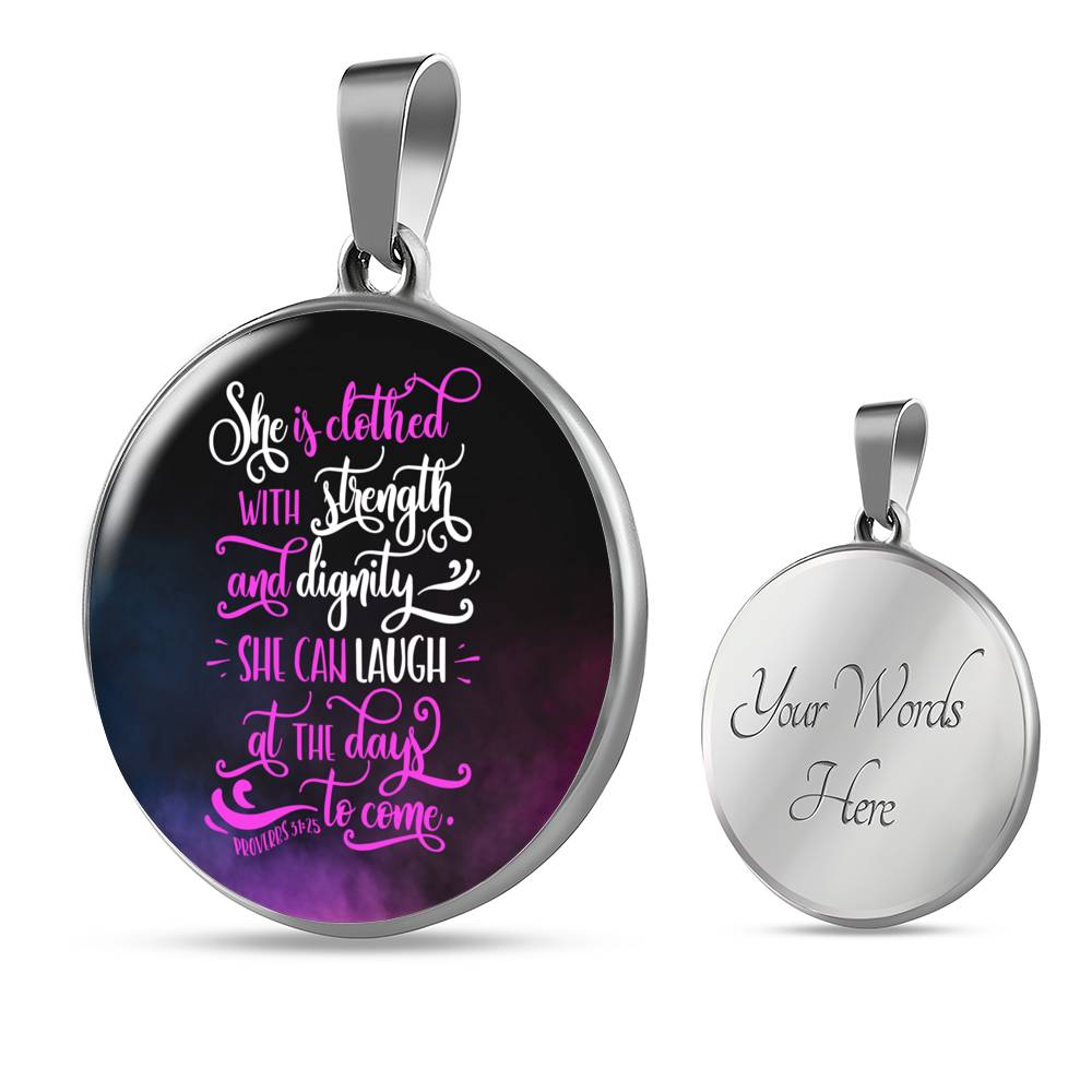 She Is Clothed With Strength Proverbs 31:25 Circle Necklace Stainless Steel or 18k Gold 18-22"-Express Your Love Gifts