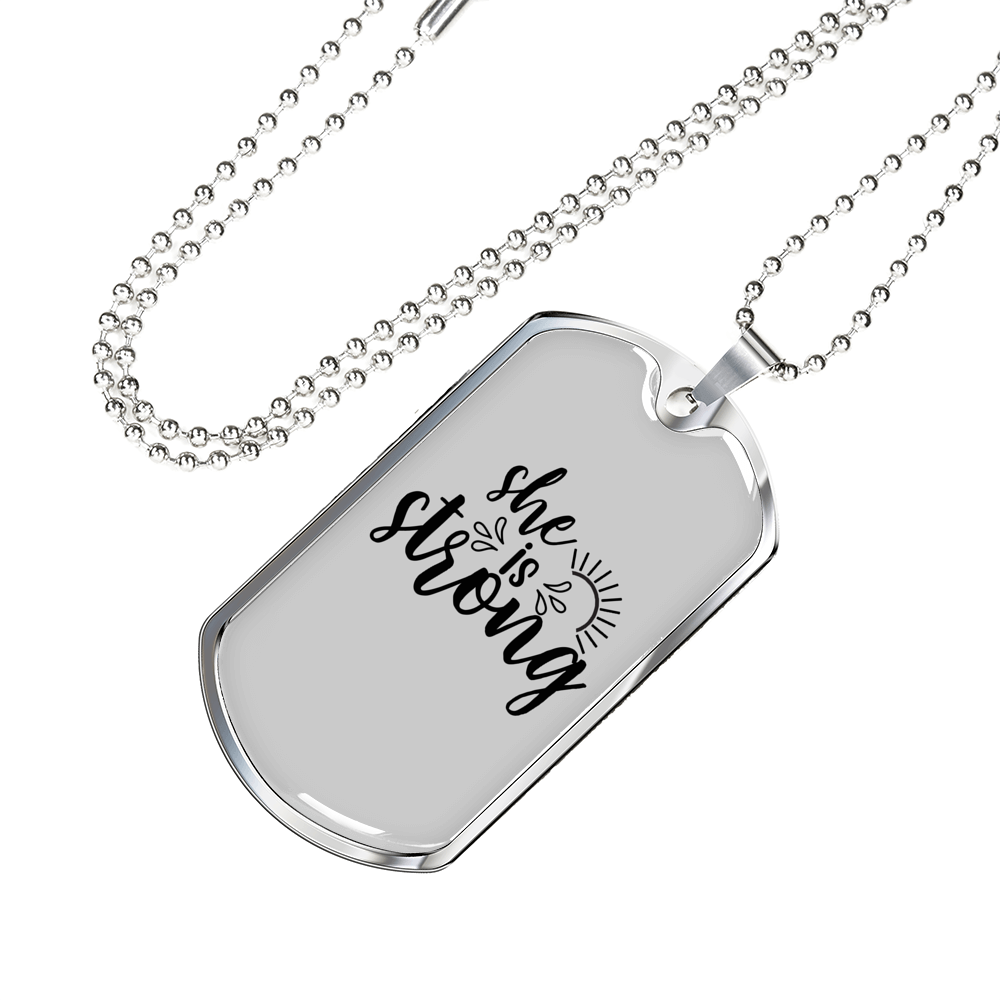 She Is Strong Christian Necklace Stainless Steel or 18k Gold Dog Tag 24" Chain-Express Your Love Gifts
