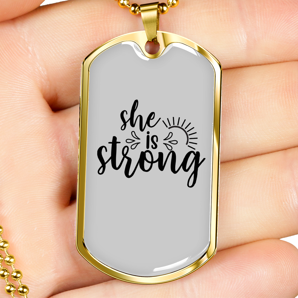 She Is Strong Christian Necklace Stainless Steel or 18k Gold Dog Tag 24" Chain-Express Your Love Gifts