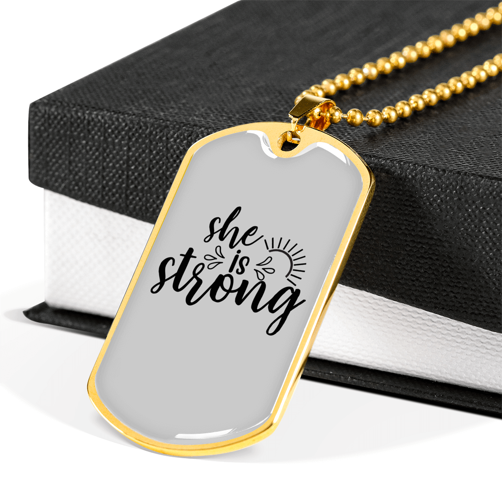 She Is Strong Christian Necklace Stainless Steel or 18k Gold Dog Tag 24" Chain-Express Your Love Gifts