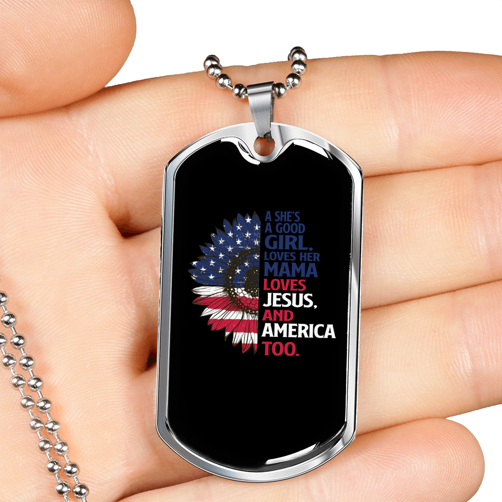 She's a Good Girl Christian Necklace Stainless Steel or 18k Gold Dog Tag 24" Chain-Express Your Love Gifts