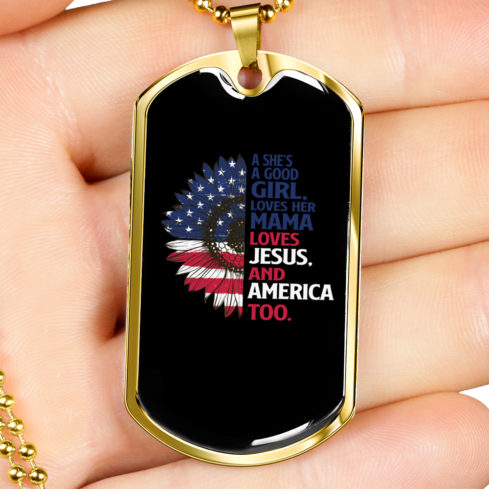 She's a Good Girl Christian Necklace Stainless Steel or 18k Gold Dog Tag 24" Chain-Express Your Love Gifts