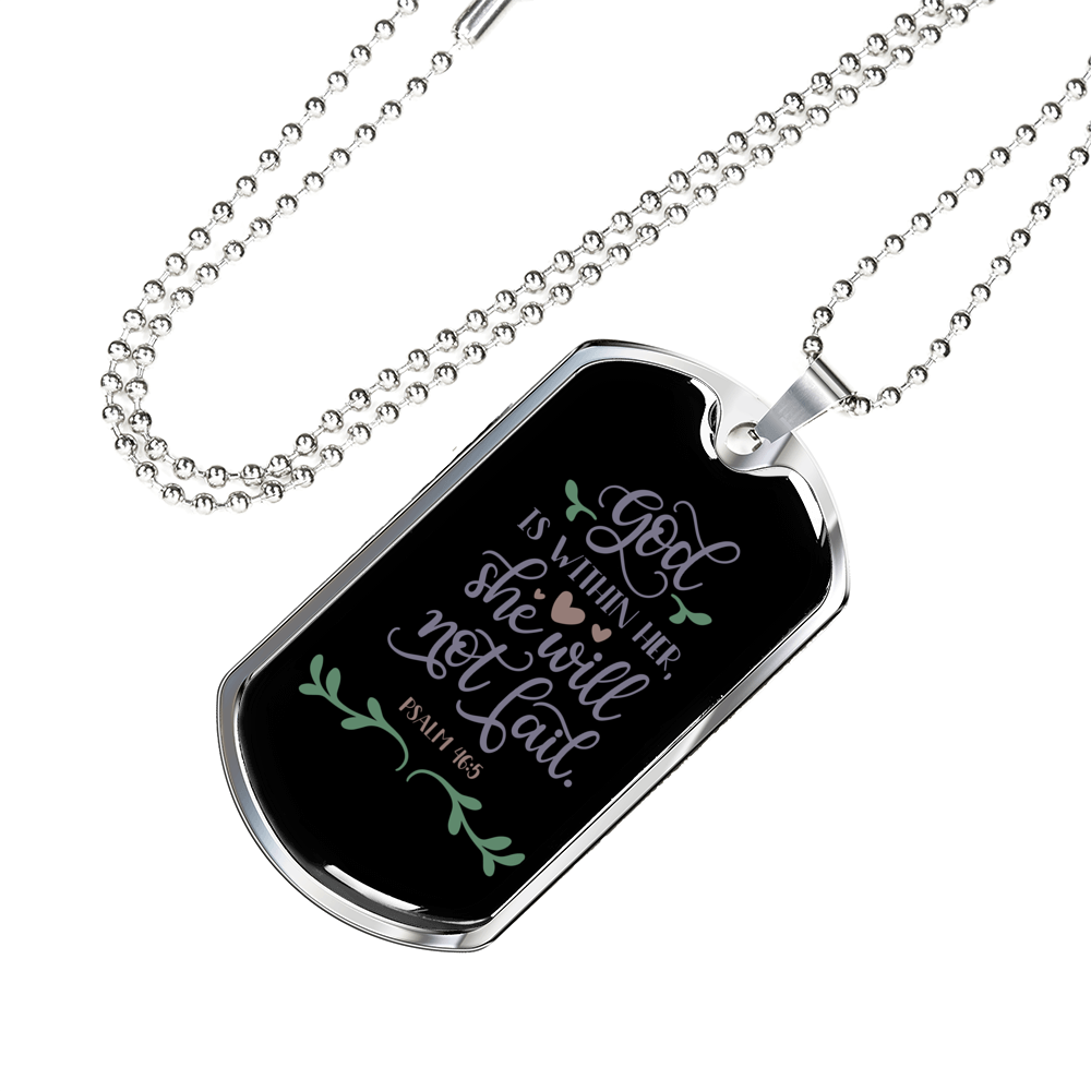 She Will Not Fail Christian Necklace Stainless Steel or 18k Gold Dog Tag 24" Chain-Express Your Love Gifts