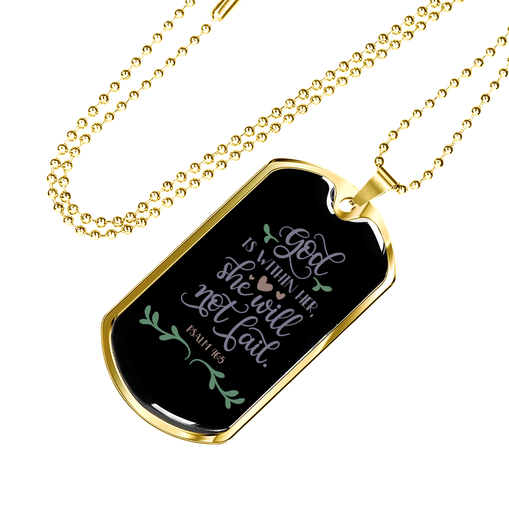 She Will Not Fail Christian Necklace Stainless Steel or 18k Gold Dog Tag 24" Chain-Express Your Love Gifts