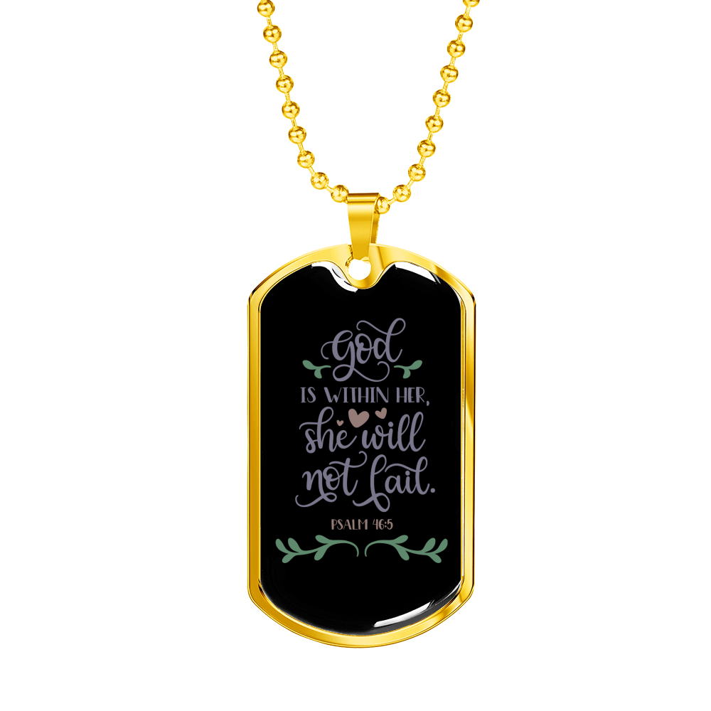 She Will Not Fail Christian Necklace Stainless Steel or 18k Gold Dog Tag 24" Chain-Express Your Love Gifts
