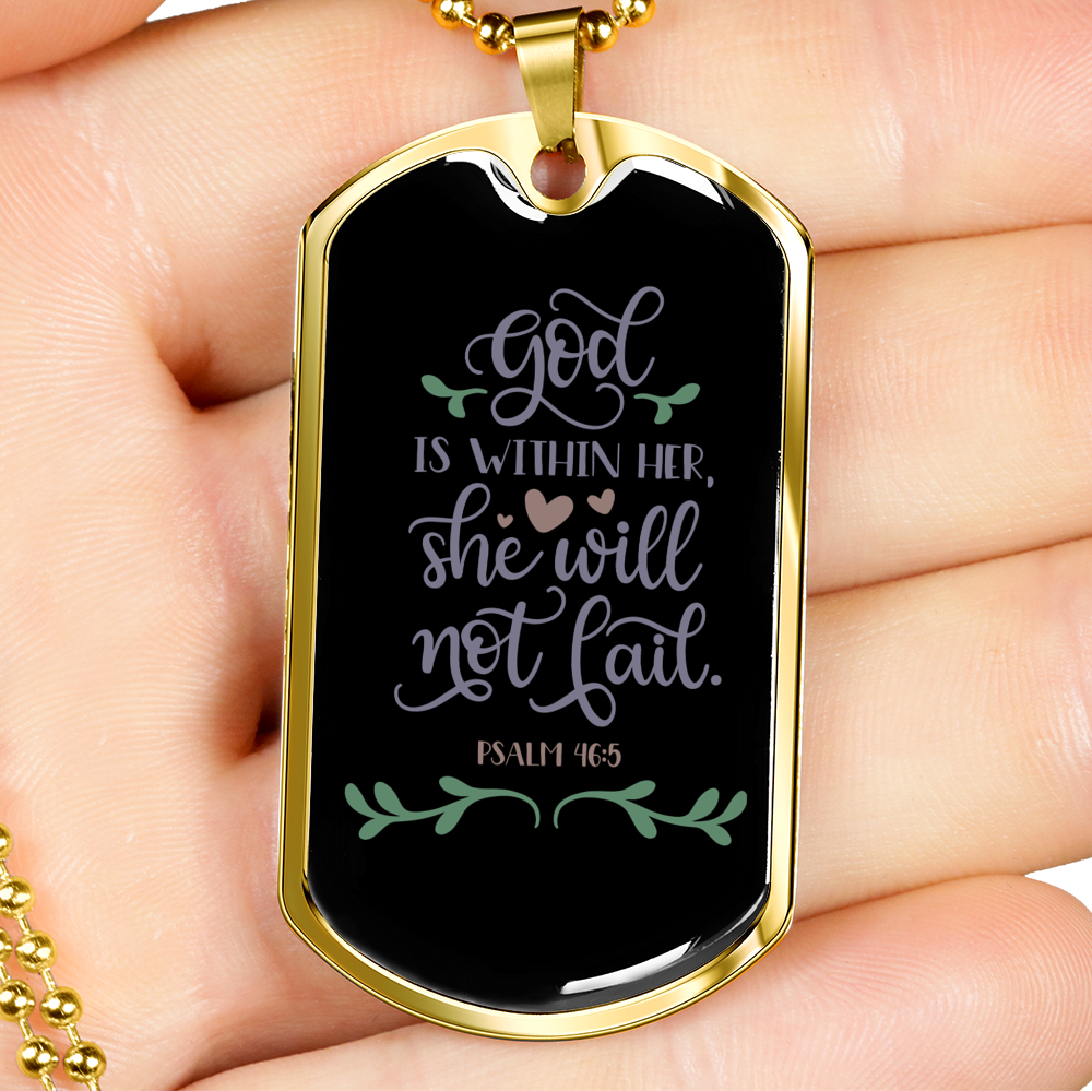 She Will Not Fail Christian Necklace Stainless Steel or 18k Gold Dog Tag 24" Chain-Express Your Love Gifts