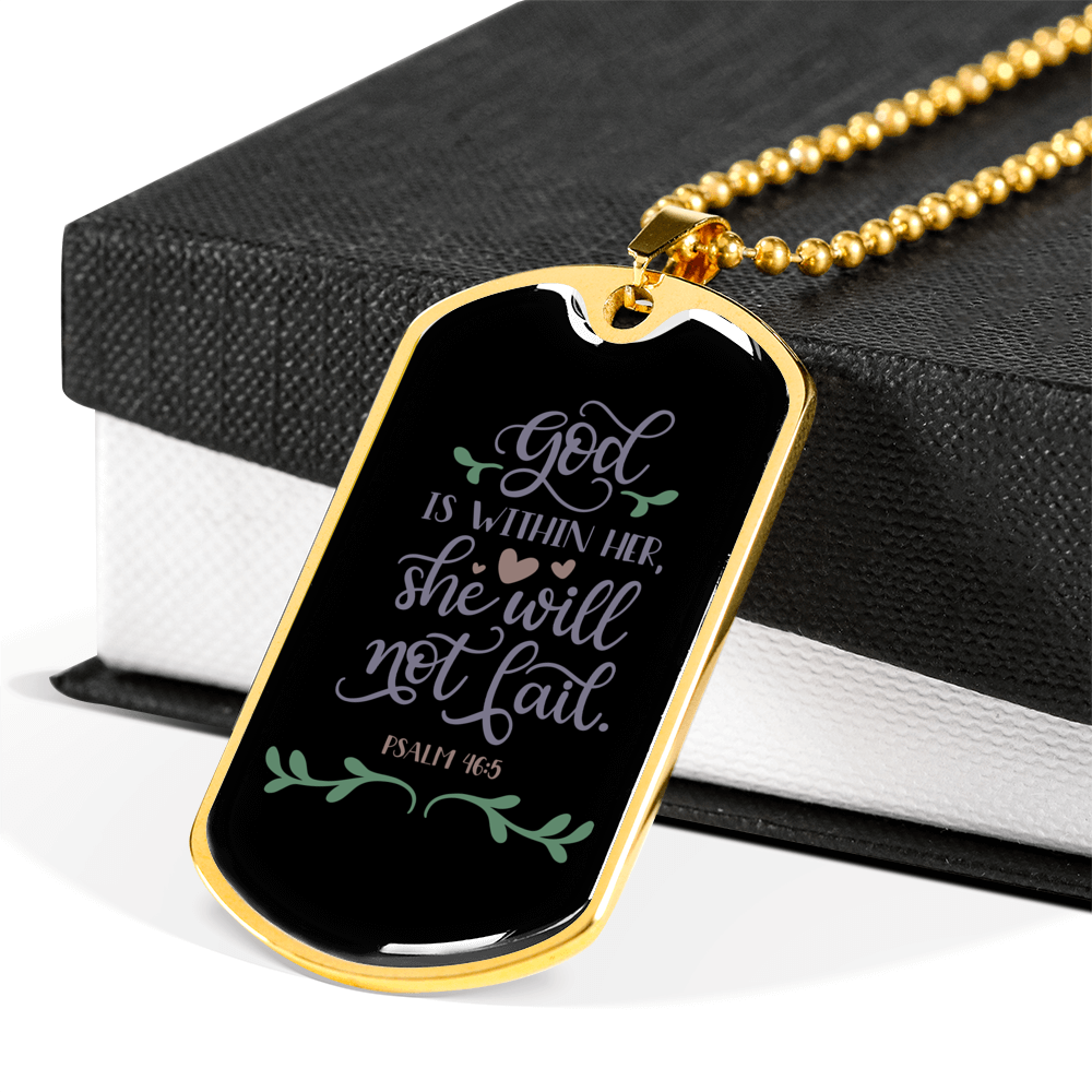 She Will Not Fail Christian Necklace Stainless Steel or 18k Gold Dog Tag 24" Chain-Express Your Love Gifts