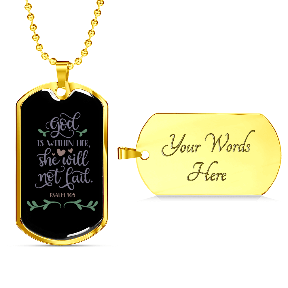 She Will Not Fail Christian Necklace Stainless Steel or 18k Gold Dog Tag 24" Chain-Express Your Love Gifts