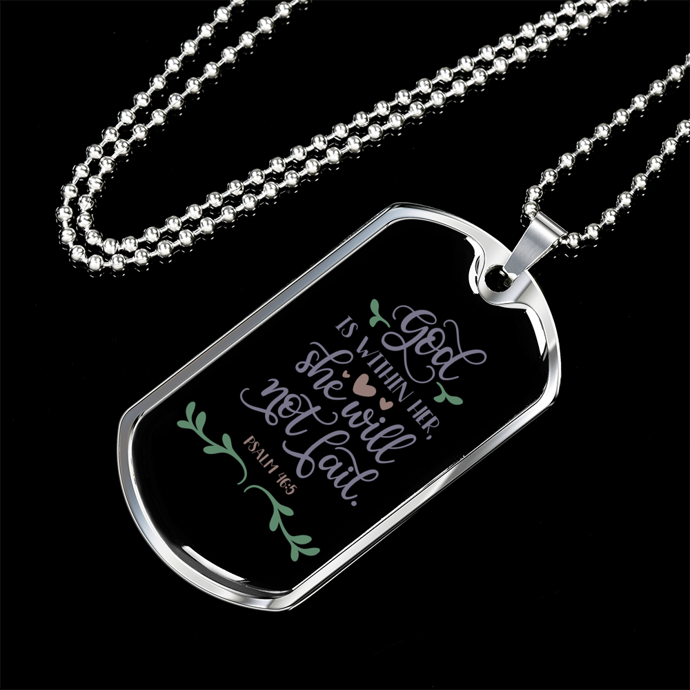 She Will Not Fail Christian Necklace Stainless Steel or 18k Gold Dog Tag 24" Chain-Express Your Love Gifts