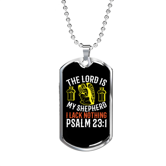 Shepherd Is My Lord Christian Necklace Stainless Steel or 18k Gold Dog Tag 24" Chain-Express Your Love Gifts