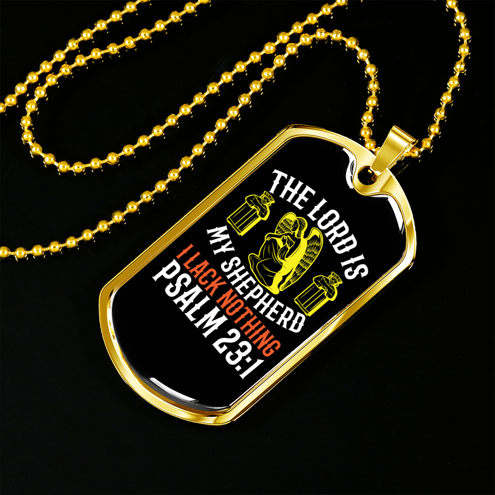 Shepherd Is My Lord Christian Necklace Stainless Steel or 18k Gold Dog Tag 24" Chain-Express Your Love Gifts