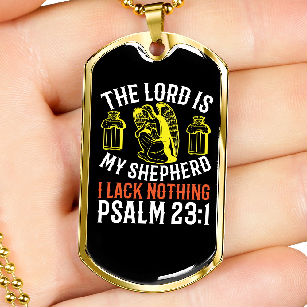 Shepherd Is My Lord Christian Necklace Stainless Steel or 18k Gold Dog Tag 24" Chain-Express Your Love Gifts
