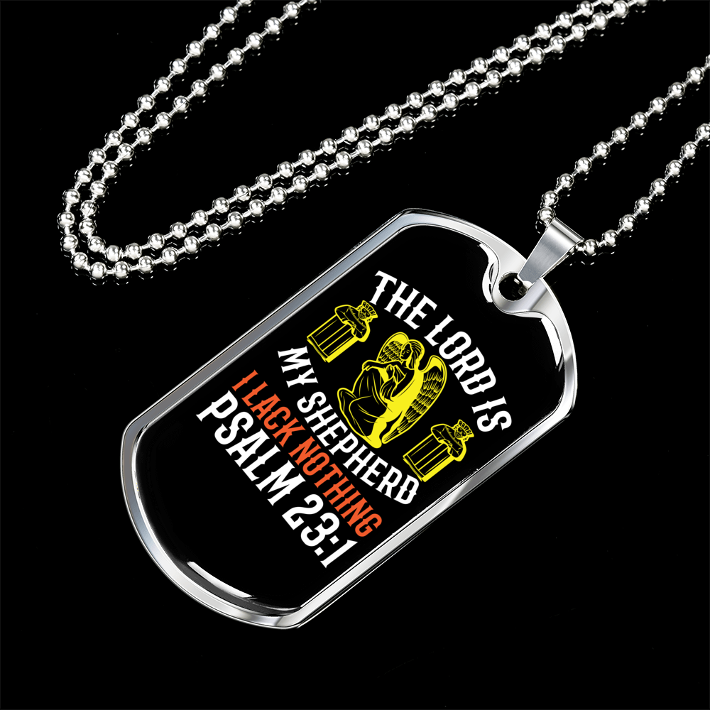 Shepherd Is My Lord Christian Necklace Stainless Steel or 18k Gold Dog Tag 24" Chain-Express Your Love Gifts