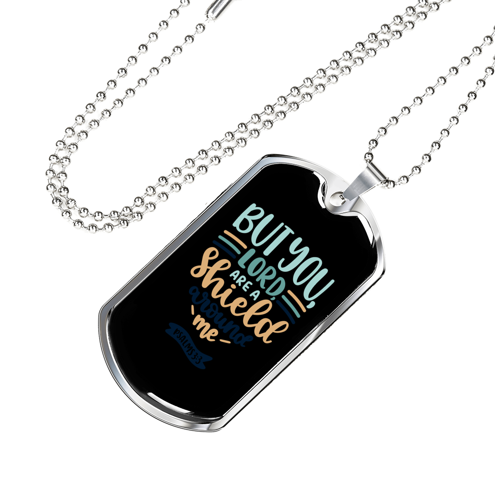 Shield Around Me Psalms Christian Necklace Stainless Steel or 18k Gold Dog Tag 24" Chain-Express Your Love Gifts