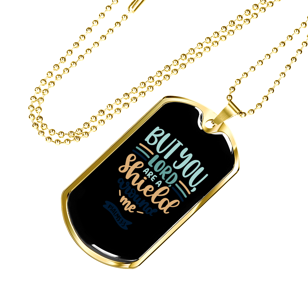 Shield Around Me Psalms Christian Necklace Stainless Steel or 18k Gold Dog Tag 24" Chain-Express Your Love Gifts