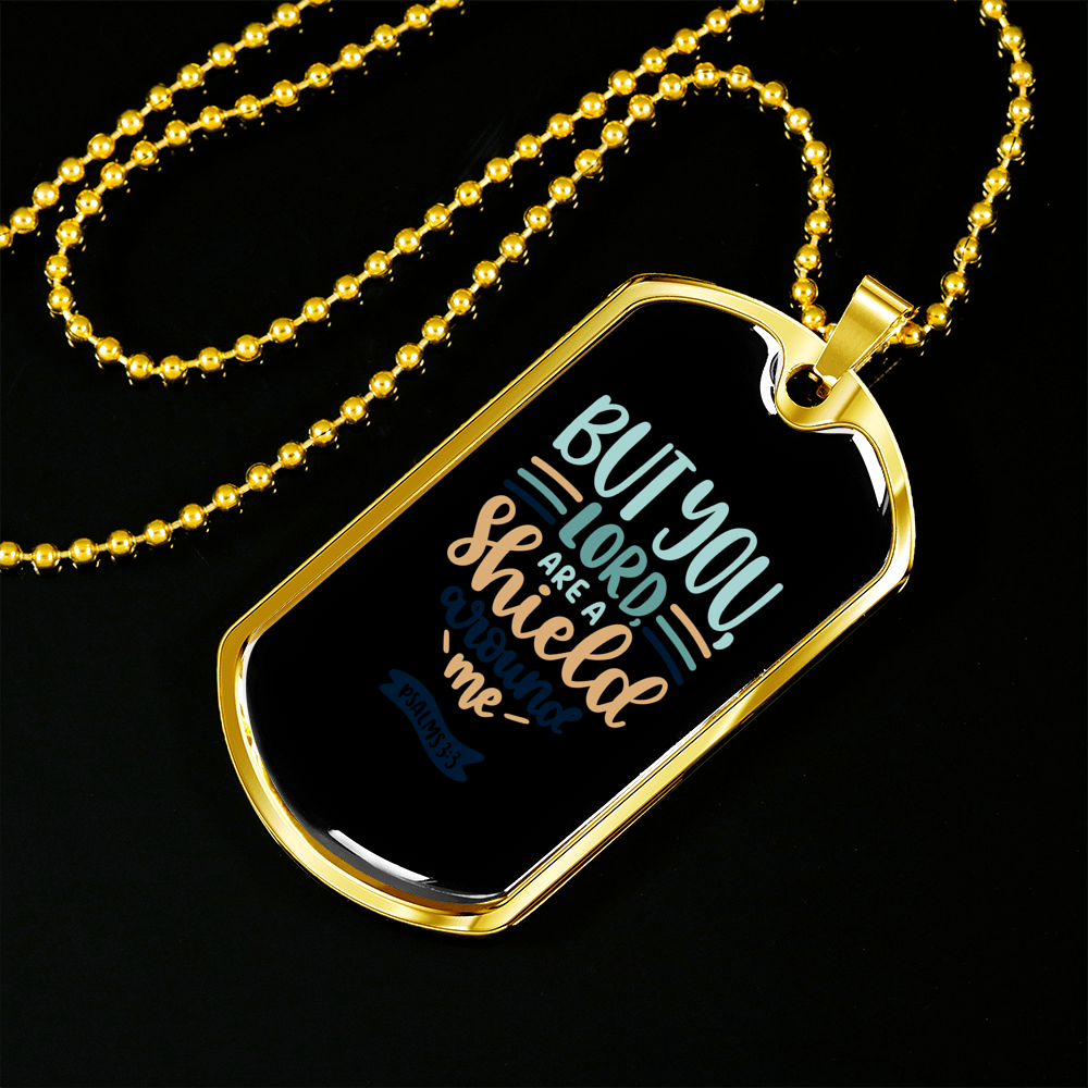 Shield Around Me Psalms Christian Necklace Stainless Steel or 18k Gold Dog Tag 24" Chain-Express Your Love Gifts