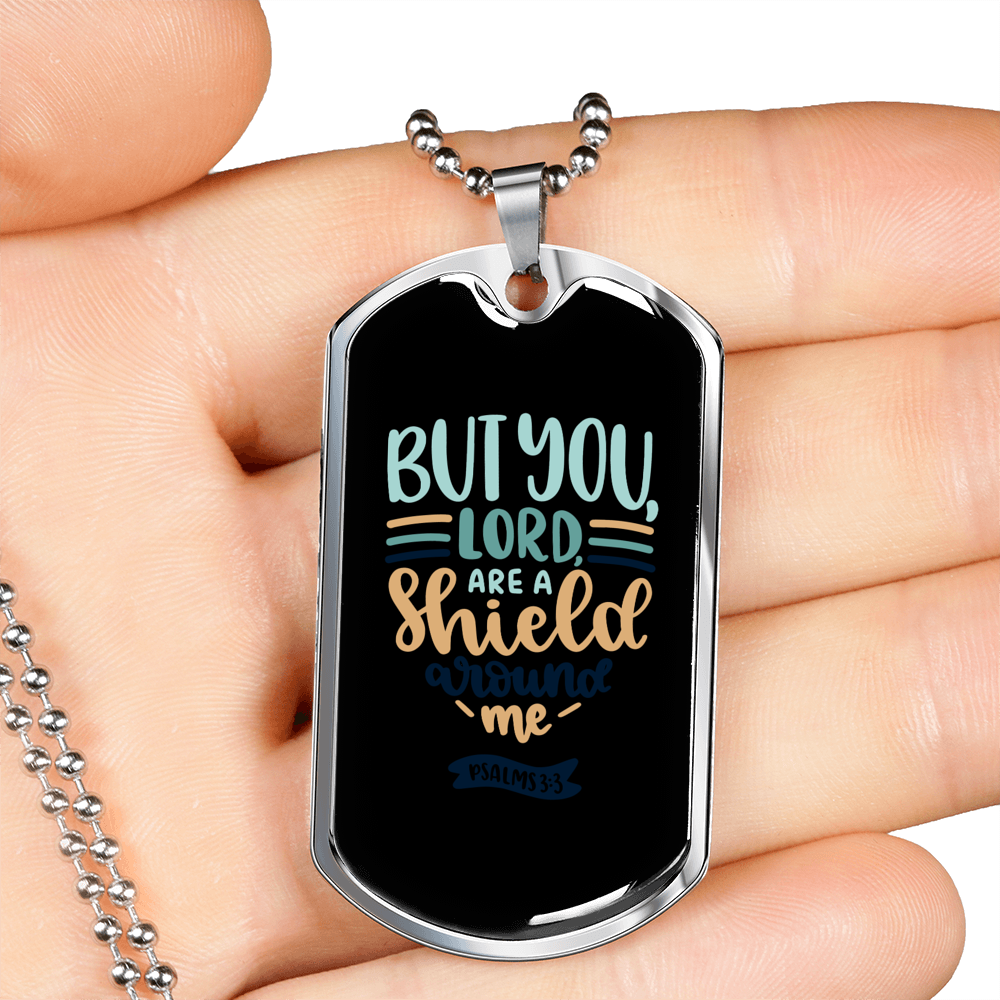 Shield Around Me Psalms Christian Necklace Stainless Steel or 18k Gold Dog Tag 24" Chain-Express Your Love Gifts