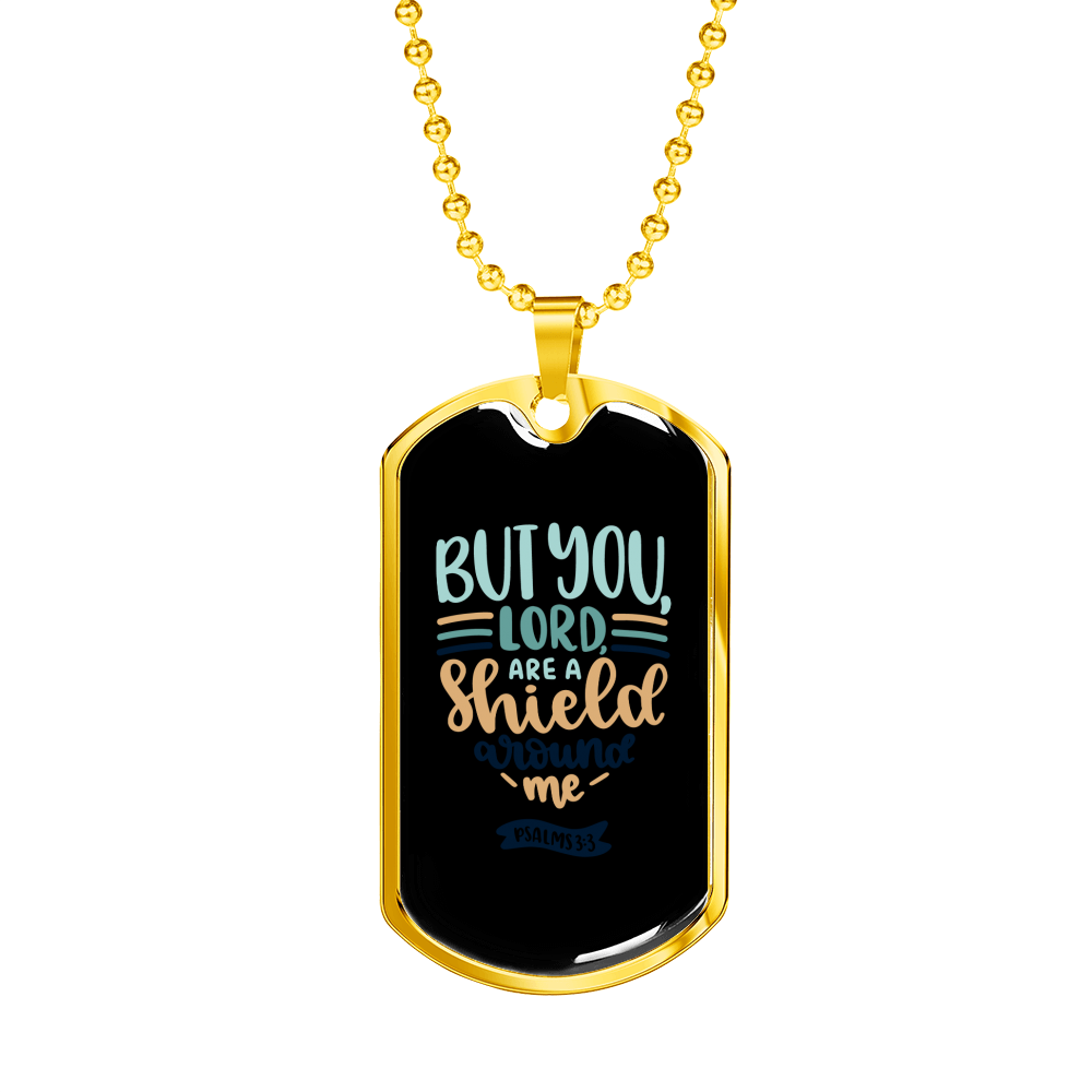 Shield Around Me Psalms Christian Necklace Stainless Steel or 18k Gold Dog Tag 24" Chain-Express Your Love Gifts