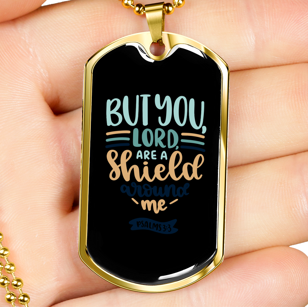 Shield Around Me Psalms Christian Necklace Stainless Steel or 18k Gold Dog Tag 24" Chain-Express Your Love Gifts