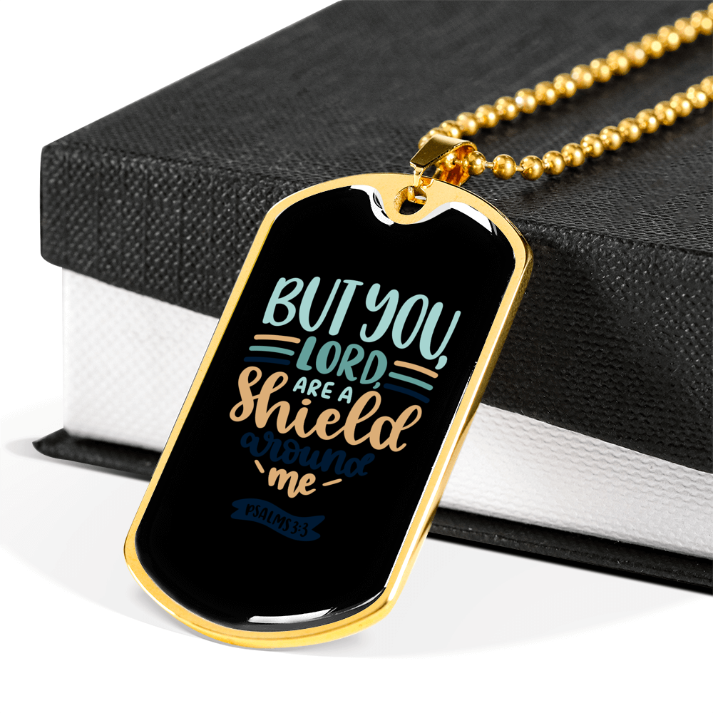 Shield Around Me Psalms Christian Necklace Stainless Steel or 18k Gold Dog Tag 24" Chain-Express Your Love Gifts