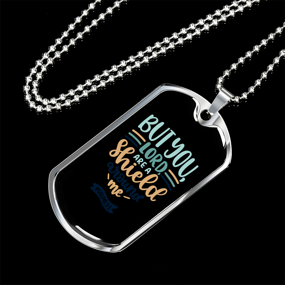 Shield Around Me Psalms Christian Necklace Stainless Steel or 18k Gold Dog Tag 24" Chain-Express Your Love Gifts