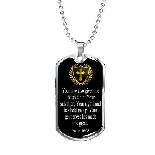 Shield Of Salvation Cross Dog Tag Stainless Steel or 18k Gold 24" Chain-Express Your Love Gifts