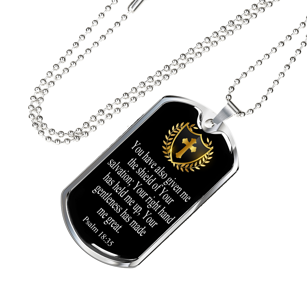 Shield Of Salvation Cross Dog Tag Stainless Steel or 18k Gold 24" Chain-Express Your Love Gifts