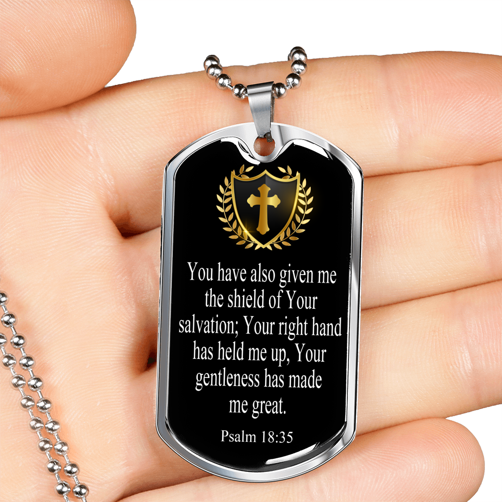 Shield Of Salvation Cross Dog Tag Stainless Steel or 18k Gold 24" Chain-Express Your Love Gifts