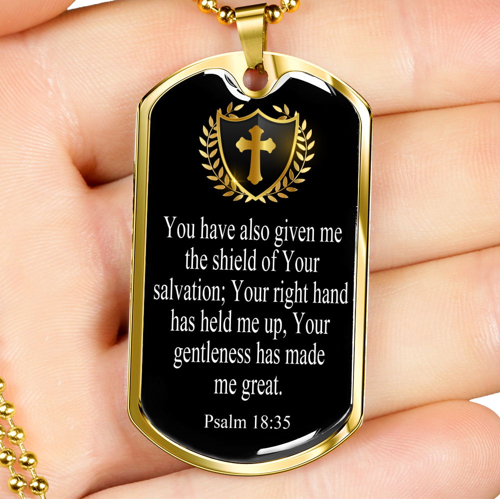 Shield Of Salvation Cross Dog Tag Stainless Steel or 18k Gold 24" Chain-Express Your Love Gifts