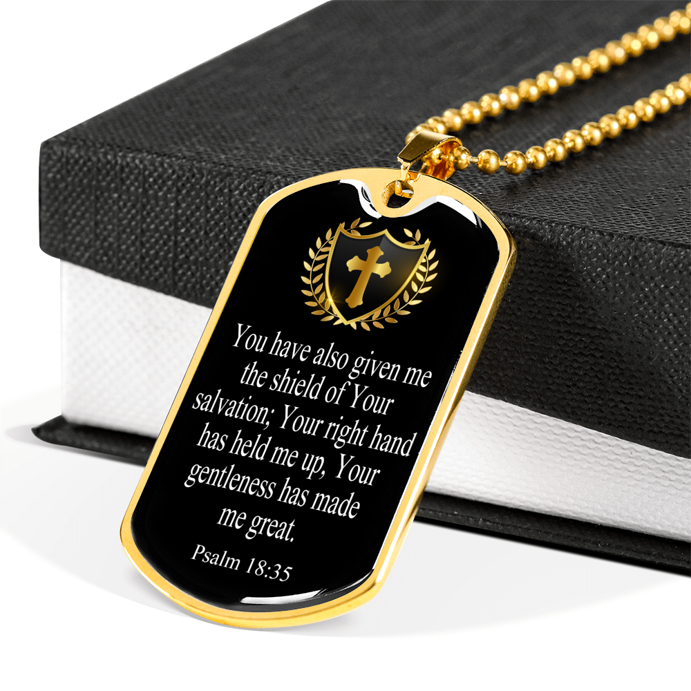 Shield Of Salvation Cross Dog Tag Stainless Steel or 18k Gold 24" Chain-Express Your Love Gifts