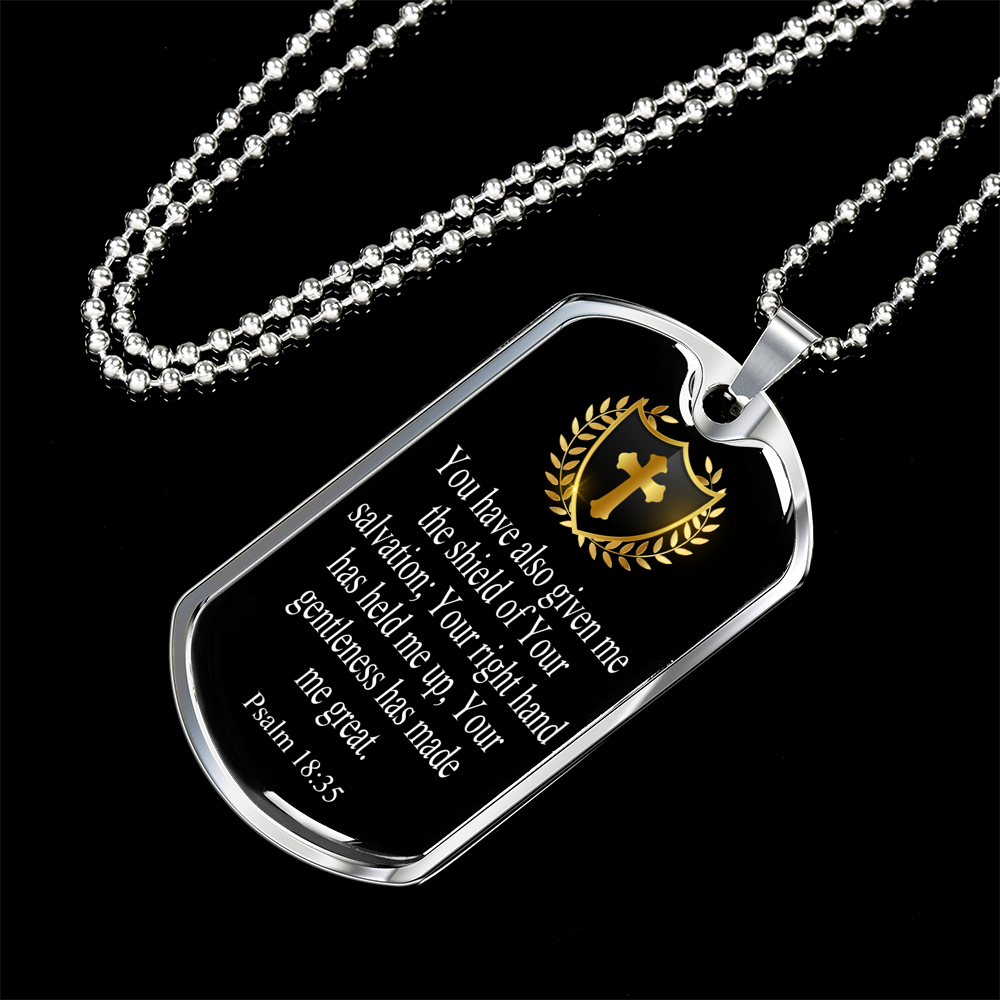 Shield Of Salvation Cross Dog Tag Stainless Steel or 18k Gold 24" Chain-Express Your Love Gifts