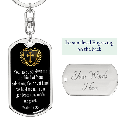 Shield Of Salvation Swivel Keychain Dog Tag Stainless Steel or 18k Gold-Express Your Love Gifts