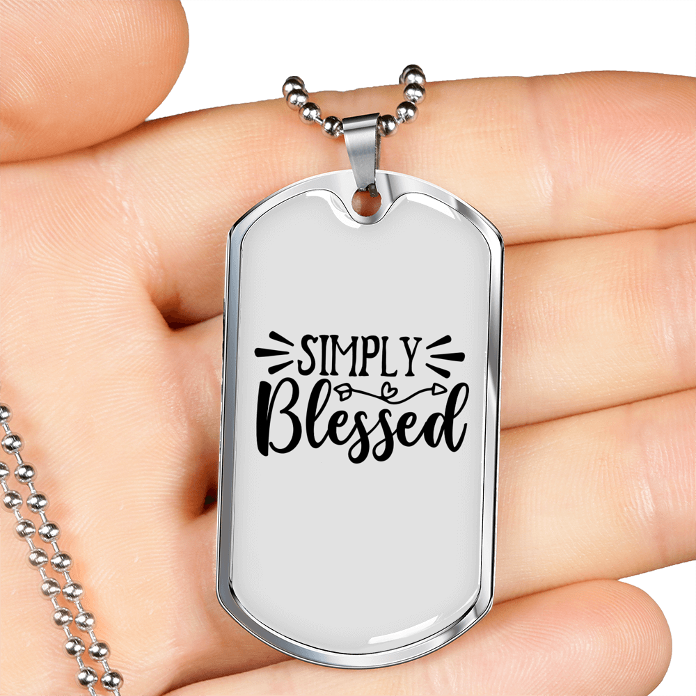 Simply Blessed Christian Necklace Stainless Steel or 18k Gold Dog Tag 24" Chain-Express Your Love Gifts