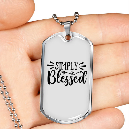 Simply Blessed Christian Necklace Stainless Steel or 18k Gold Dog Tag 24" Chain-Express Your Love Gifts
