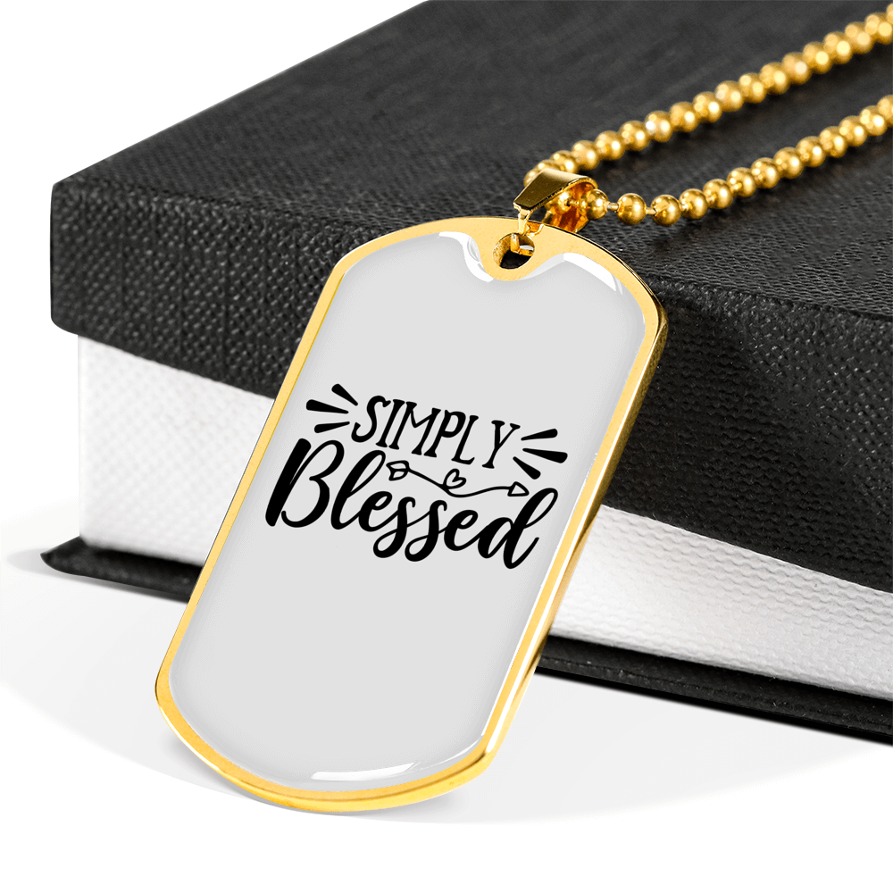 Simply Blessed Christian Necklace Stainless Steel or 18k Gold Dog Tag 24" Chain-Express Your Love Gifts