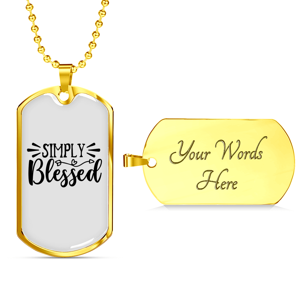 Simply Blessed Christian Necklace Stainless Steel or 18k Gold Dog Tag 24" Chain-Express Your Love Gifts