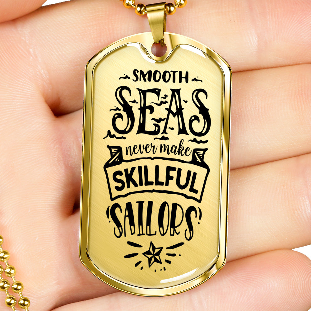 Skillfull Sailors Necklace Stainless Steel or 18k Gold Dog Tag 24" Chain-Express Your Love Gifts