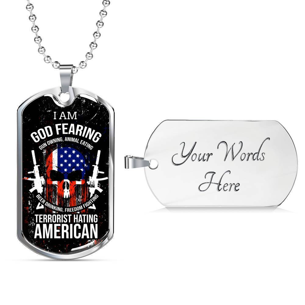 Skull Of Freedom Patriot Necklace Stainless Steel or 18k Gold Dog Tag 24" Chain-Express Your Love Gifts
