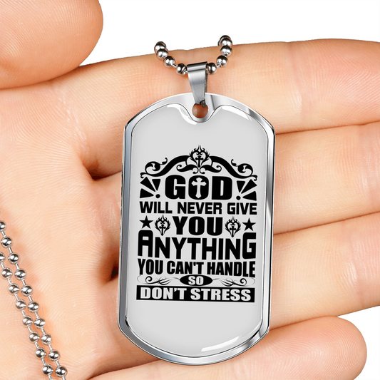 So Don't Stress Necklace Stainless Steel or 18k Gold Dog Tag 24" Chain-Express Your Love Gifts