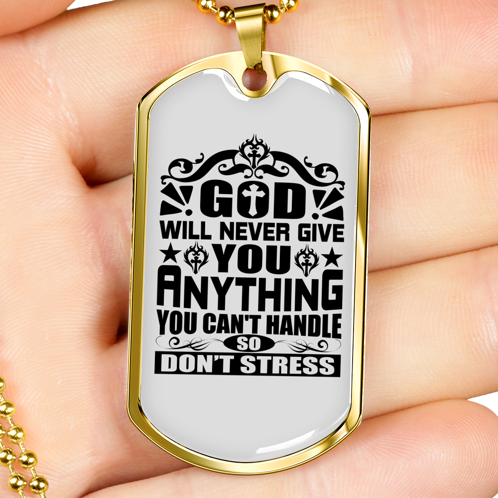 So Don't Stress Necklace Stainless Steel or 18k Gold Dog Tag 24" Chain-Express Your Love Gifts