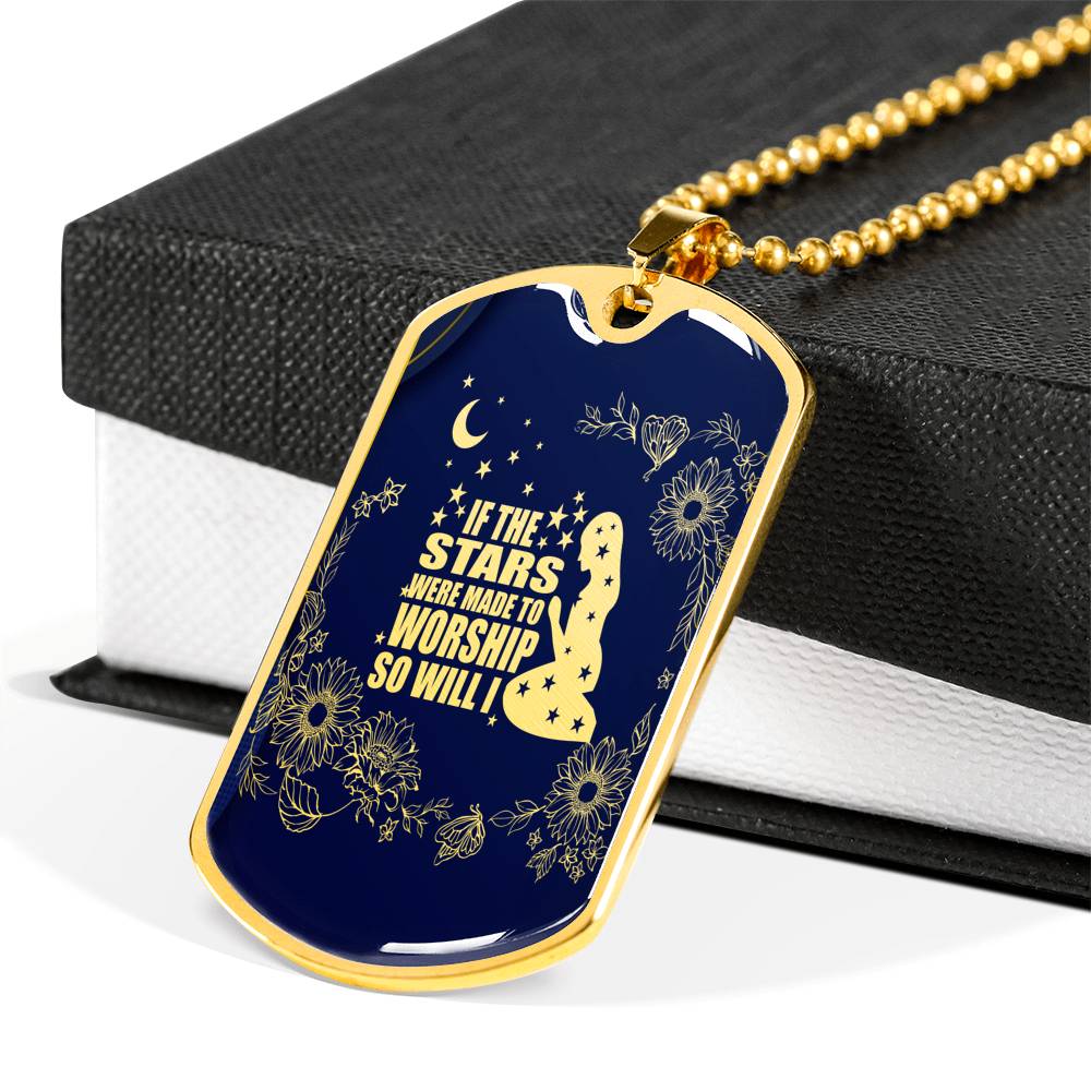 So Will I Necklace Psalm 148 Stainless Steel or 18k Gold Dog Tag 24" Chain-Express Your Love Gifts