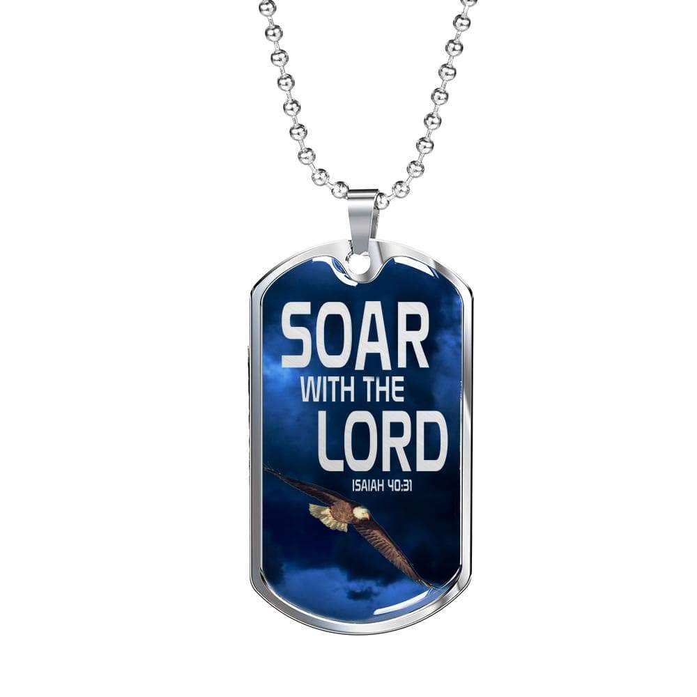 Soar Withe The Lord Isaiah 40:31 Dog Tag Stainless Steel or 18k Gold 24" Chain-Express Your Love Gifts