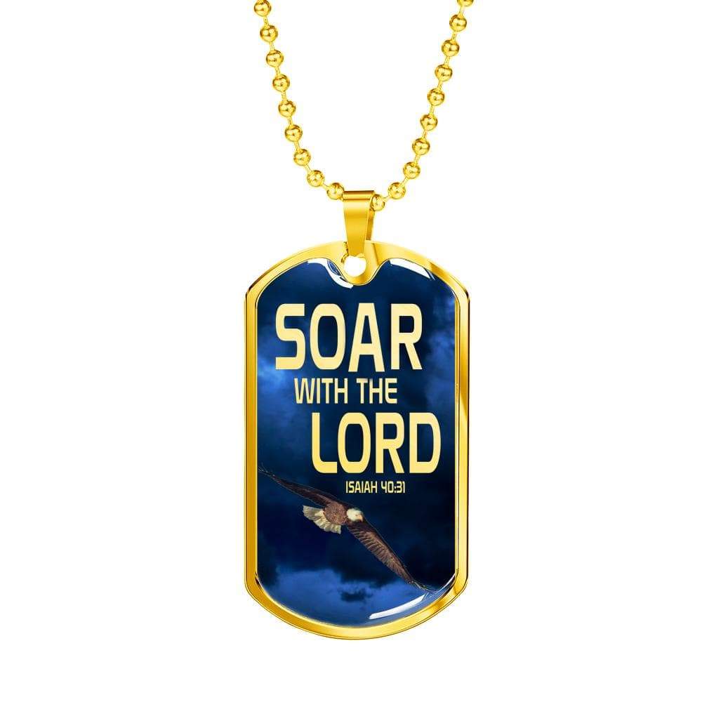 Soar Withe The Lord Isaiah 40:31 Dog Tag Stainless Steel or 18k Gold 24" Chain-Express Your Love Gifts